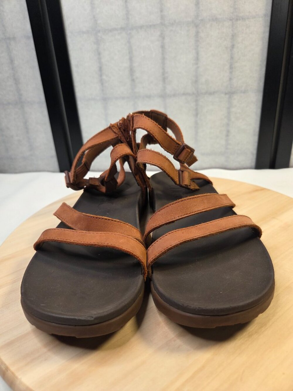 Chaco Nutshell Brown Lowdown Leather Strappy High Sporty Sandals Women US 11 - Picture 4 of 14